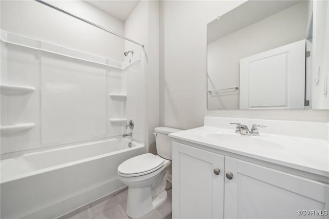 full bathroom featuring shower / tub combination, vanity, and toilet