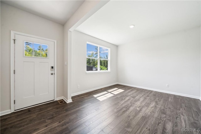 foyer entrance with dark hardwood / wood-style flooring