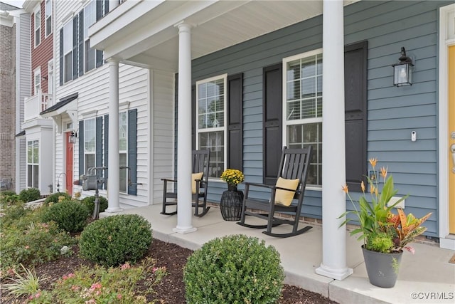 view of patio featuring a porch