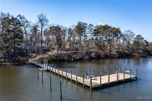 view of dock with a water view