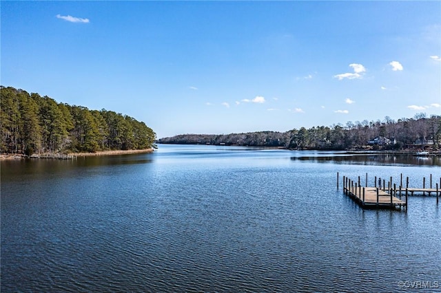 view of dock with a water view