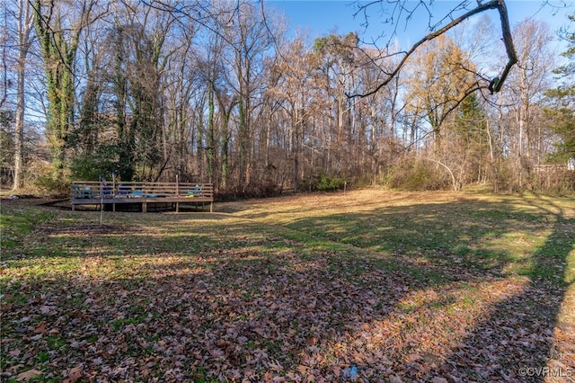 view of yard featuring a wooden deck