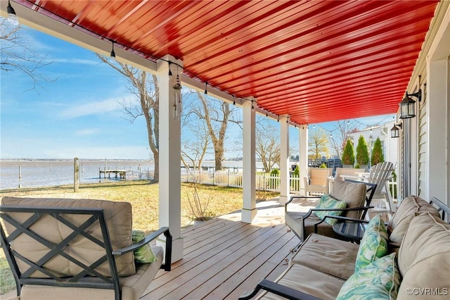 deck with a water view