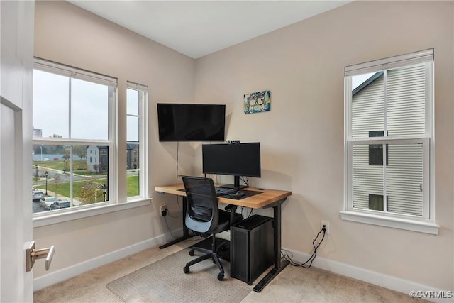 view of carpeted office space