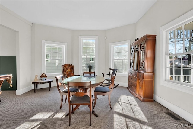 carpeted dining room featuring a healthy amount of sunlight