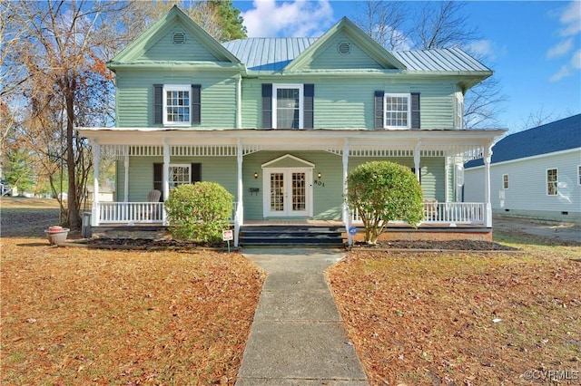 view of front facade with french doors