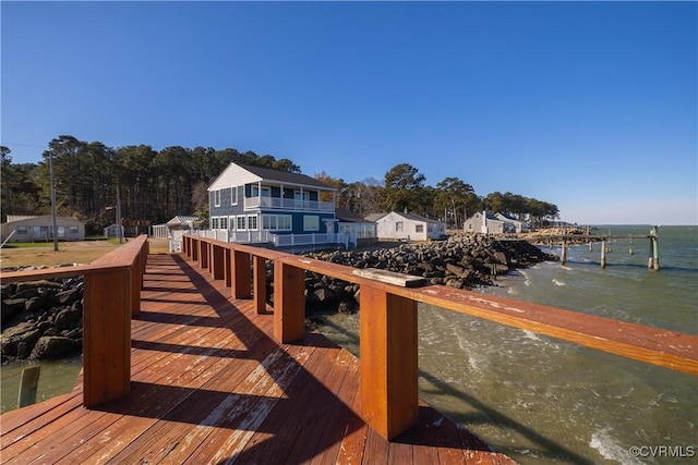 view of dock featuring a water view