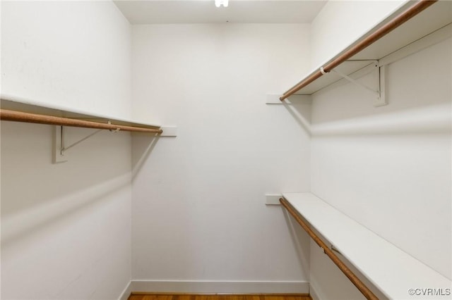 walk in closet with hardwood / wood-style floors