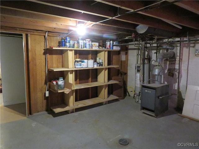 basement featuring gas water heater