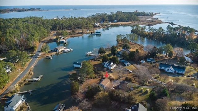 aerial view featuring a water view