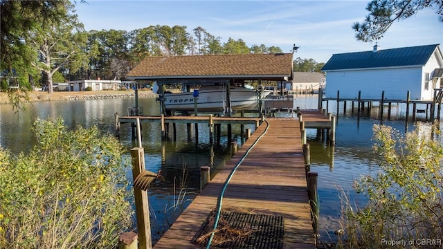 view of dock featuring a water view