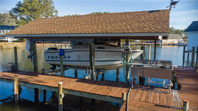 view of dock featuring a water view