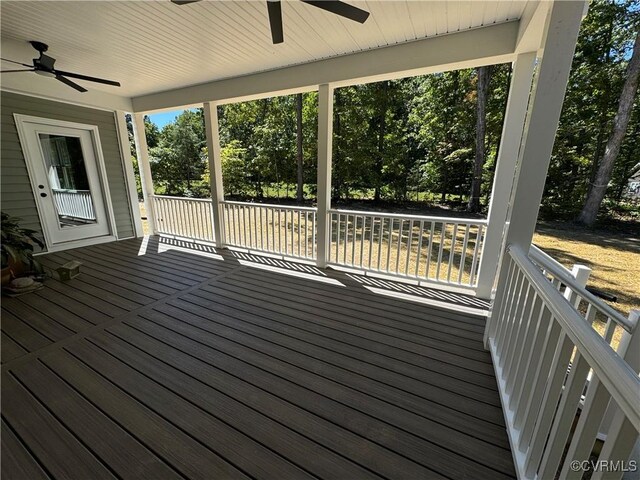 wooden terrace with ceiling fan