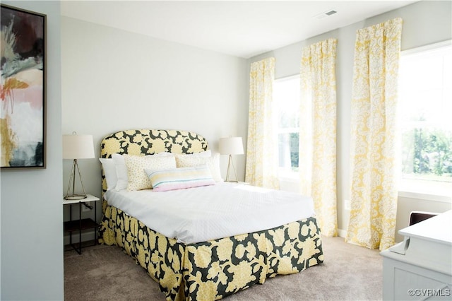 carpeted bedroom with multiple windows