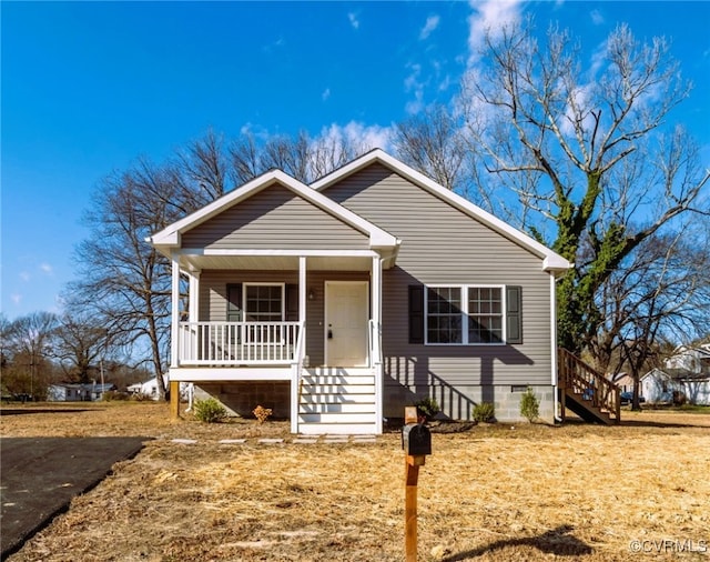 bungalow-style house featuring covered porch