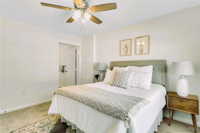 bedroom featuring carpet flooring and ceiling fan