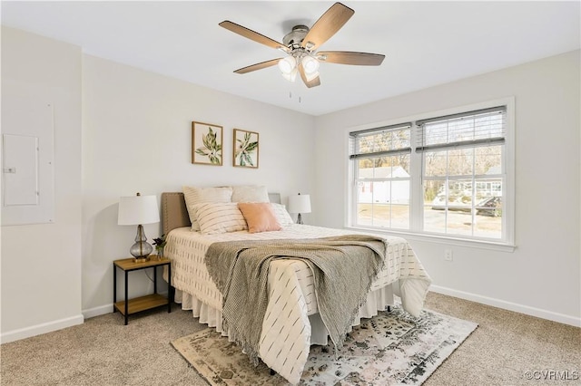 bedroom featuring ceiling fan and carpet floors