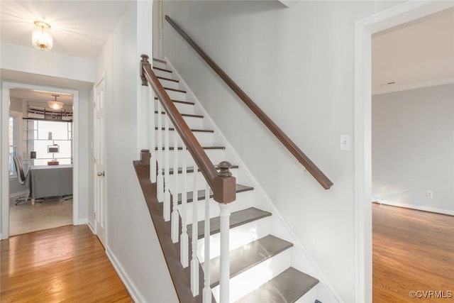 stairs featuring wood-type flooring