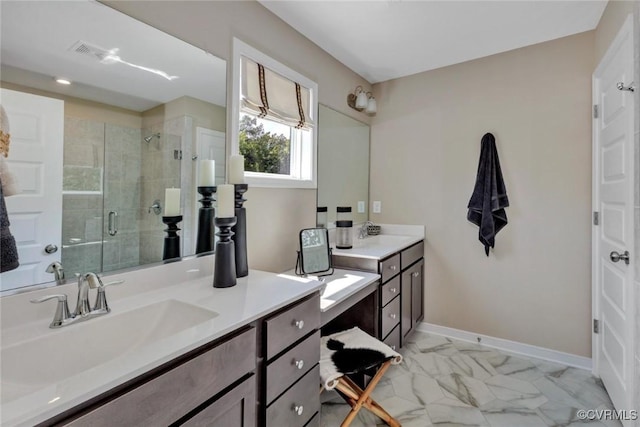 2013 Farmstead Mill Ct, Glen Allen, VA 23059 - full bathroom with vanity, a shower stall, and marble finish floors