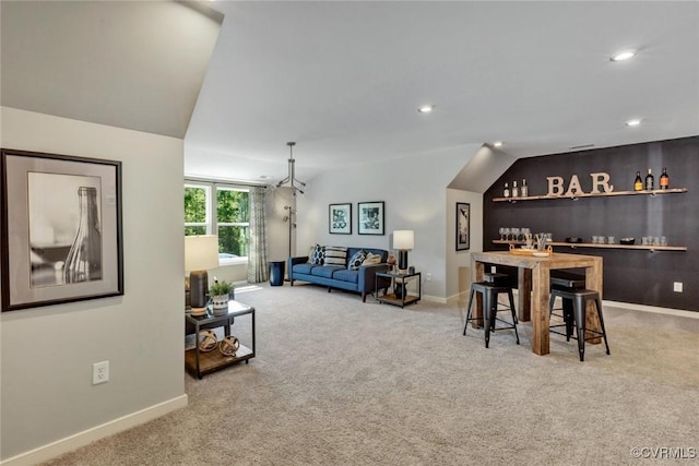 2013 Farmstead Mill Ct, Glen Allen, VA 23059 - living room with carpet floors, a bar, baseboards, and recessed lighting