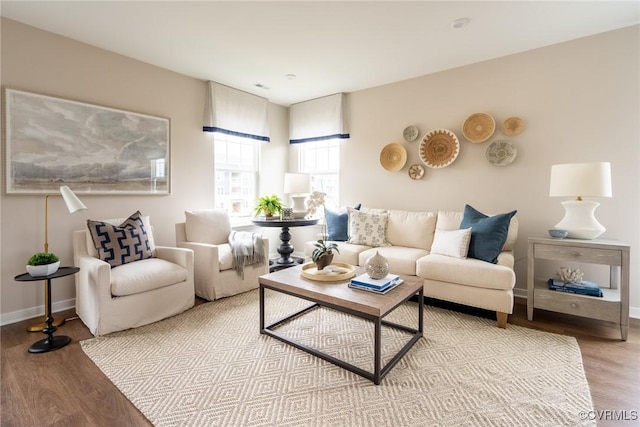 living room with light hardwood / wood-style flooring