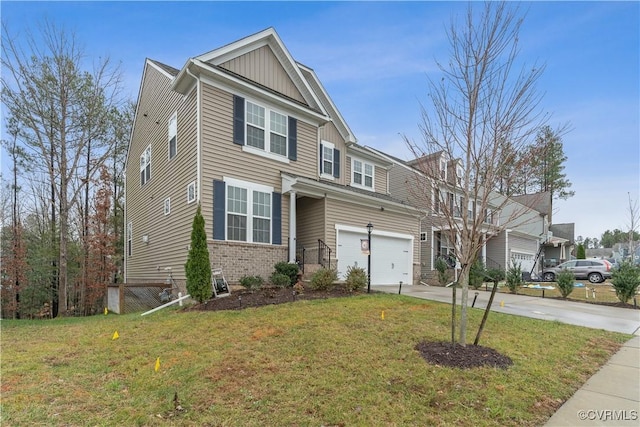 view of front of property with a garage and a front yard