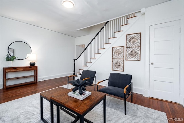 living area with dark wood-type flooring