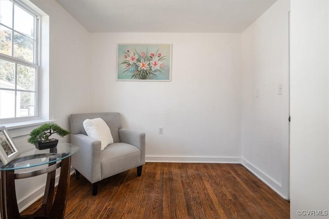 living area featuring plenty of natural light and dark wood-type flooring