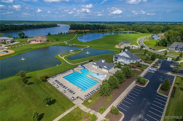 aerial view featuring a water view