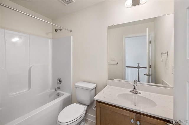 full bathroom with vanity, toilet, and tub / shower combination