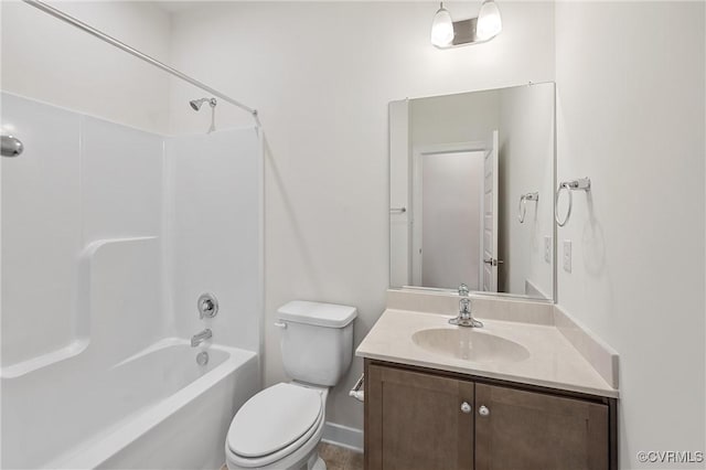 full bathroom featuring vanity,  shower combination, and toilet