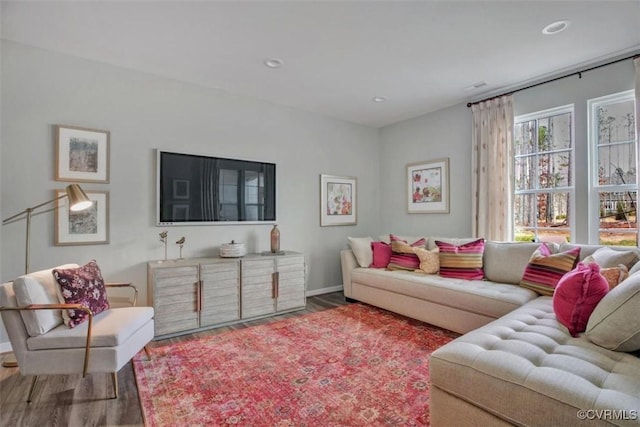 living room with hardwood / wood-style floors