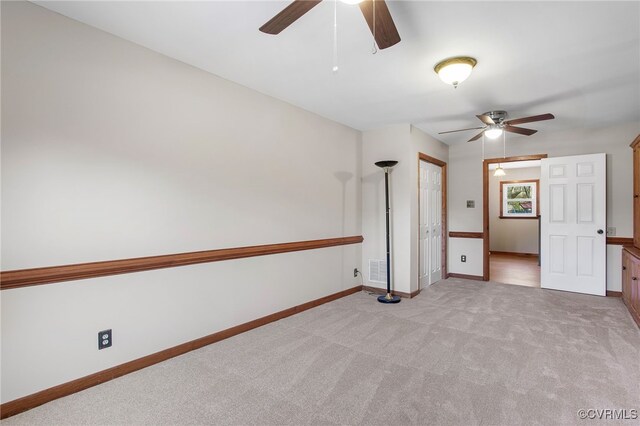 11741 Riverpark Dr, Chesterfield, VA 23838 - empty room featuring baseboards, visible vents, light colored carpet, and a ceiling fan