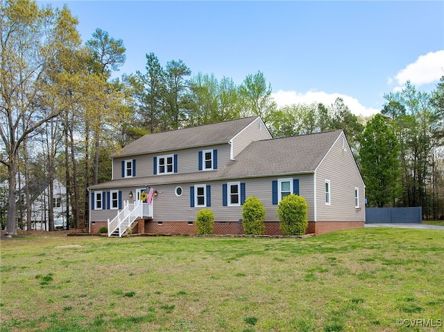 11741 Riverpark Dr, Chesterfield, VA 23838 - view of front of home featuring a front lawn, a shingled roof, and crawl space