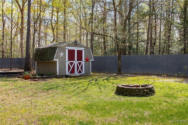 11741 Riverpark Dr, Chesterfield, VA 23838 - view of shed with a fenced backyard and an outdoor fire pit