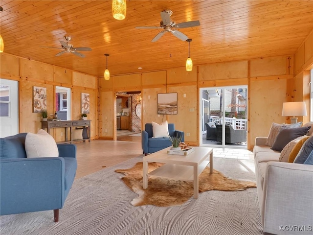 living room with wooden ceiling