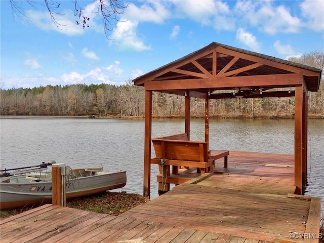 view of dock with a water view