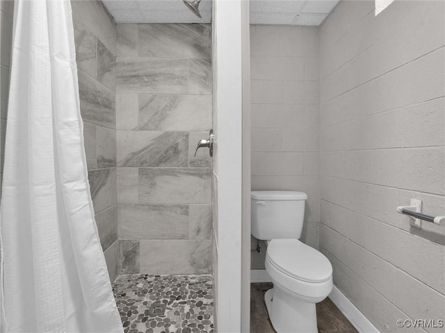 bathroom featuring a shower with curtain and toilet