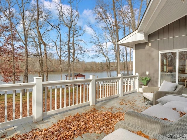 deck with a water view