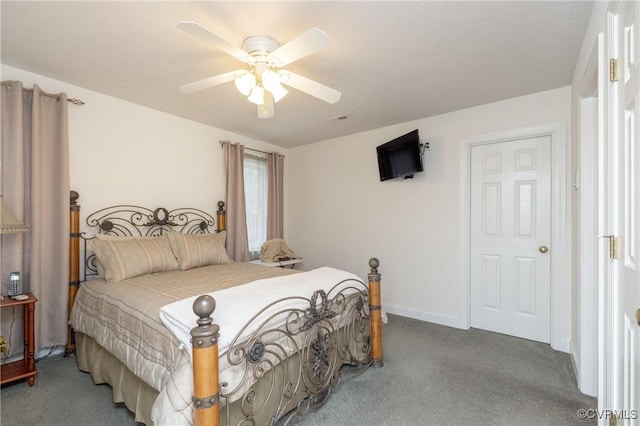 bedroom featuring ceiling fan and carpet floors