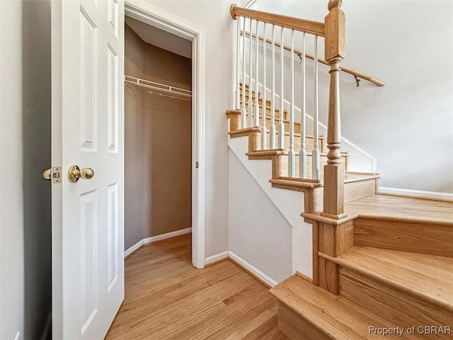 stairway featuring wood-type flooring