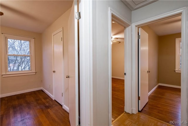 corridor featuring dark hardwood / wood-style floors