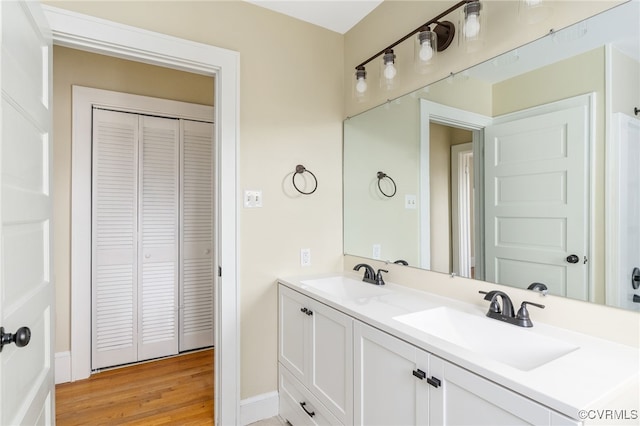 bathroom featuring vanity and wood-type flooring