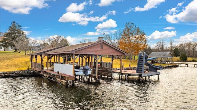 view of dock with a water view