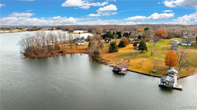 drone / aerial view featuring a water view