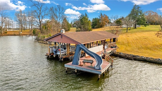 view of dock with a water view