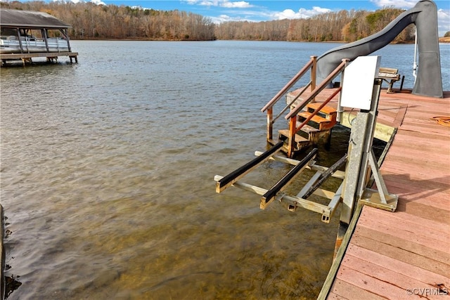 dock area with a water view