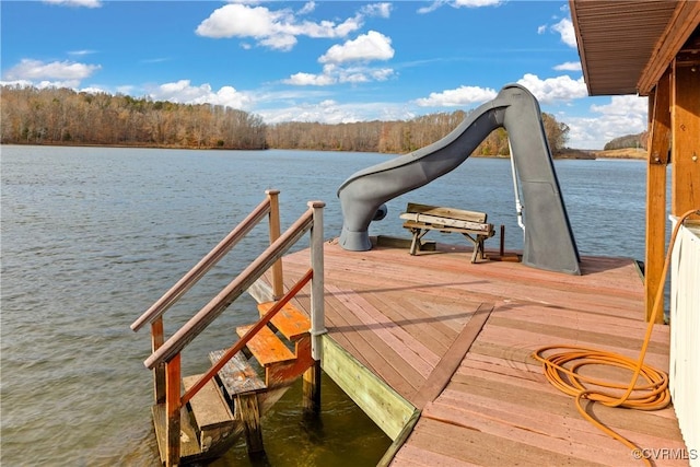 dock area with a water view