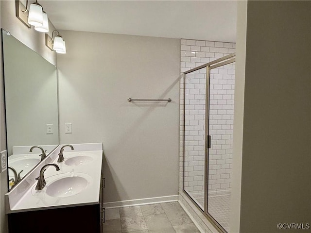 bathroom with vanity and walk in shower