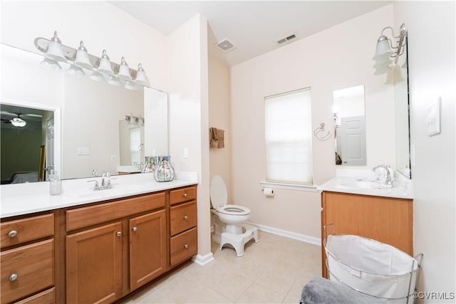 bathroom featuring toilet, vanity, and tile patterned floors